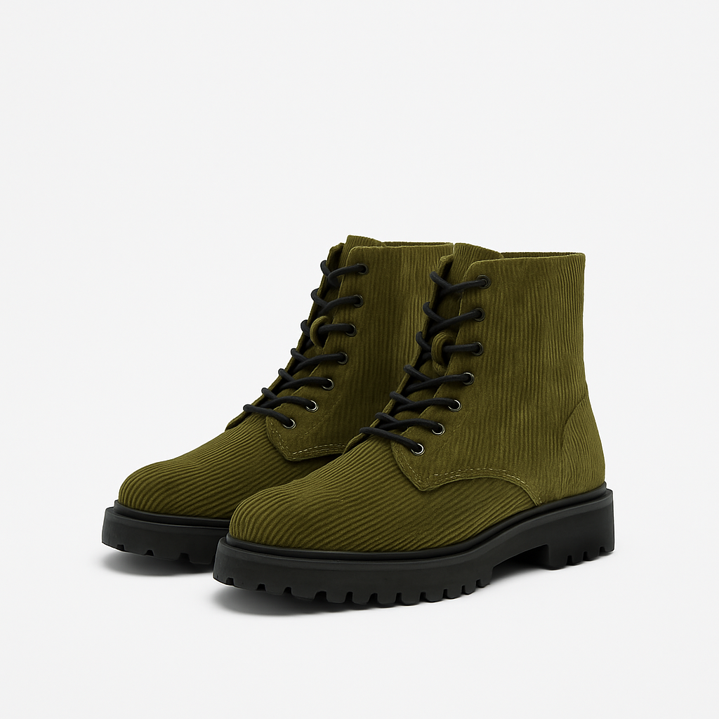 Corduroy Lace-Up Boots - Hezorian Shoes